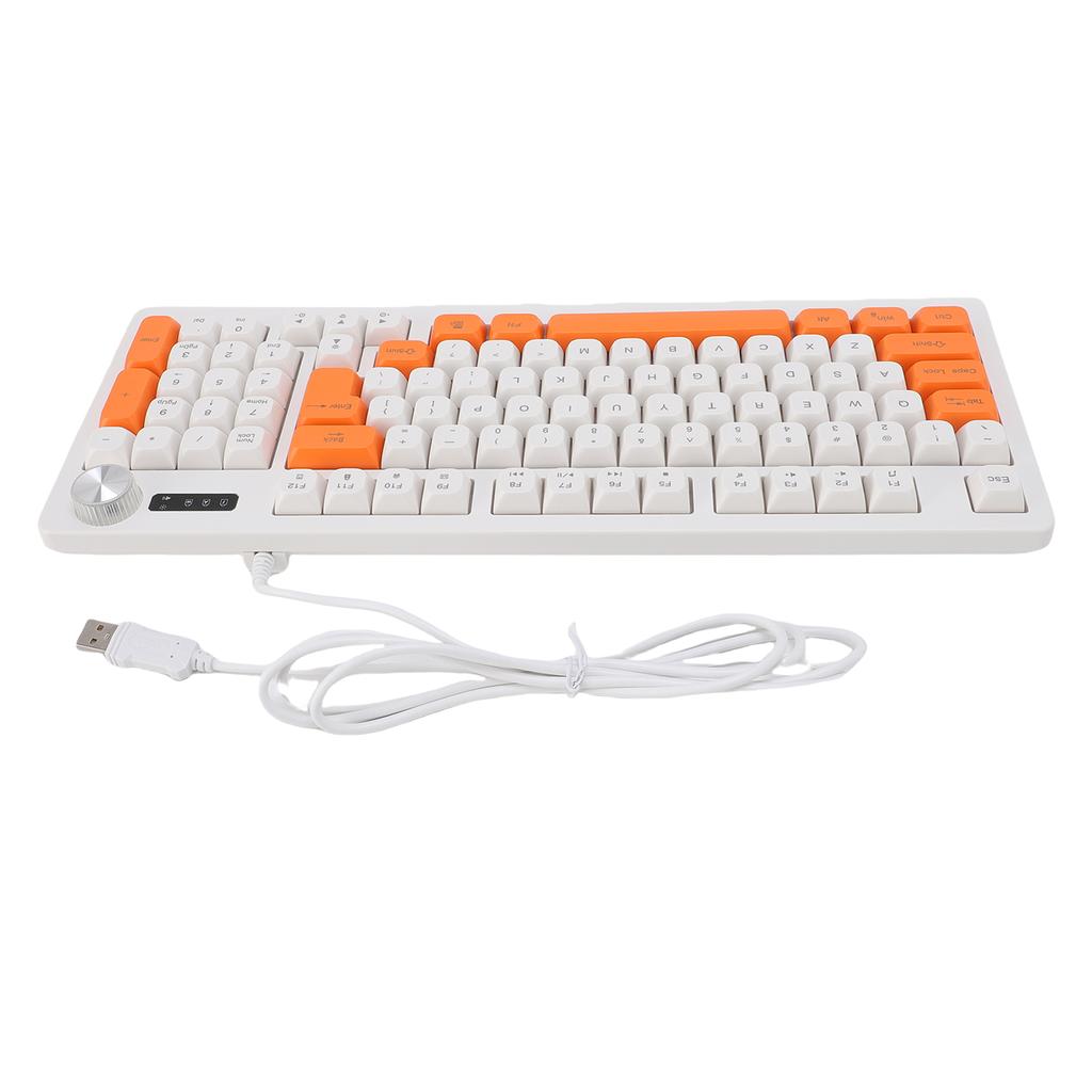Keyboard 93 Keys Dynamic RGB Backlit Ergonomic Design Wired Gaming Keyboard with Volume Knob for