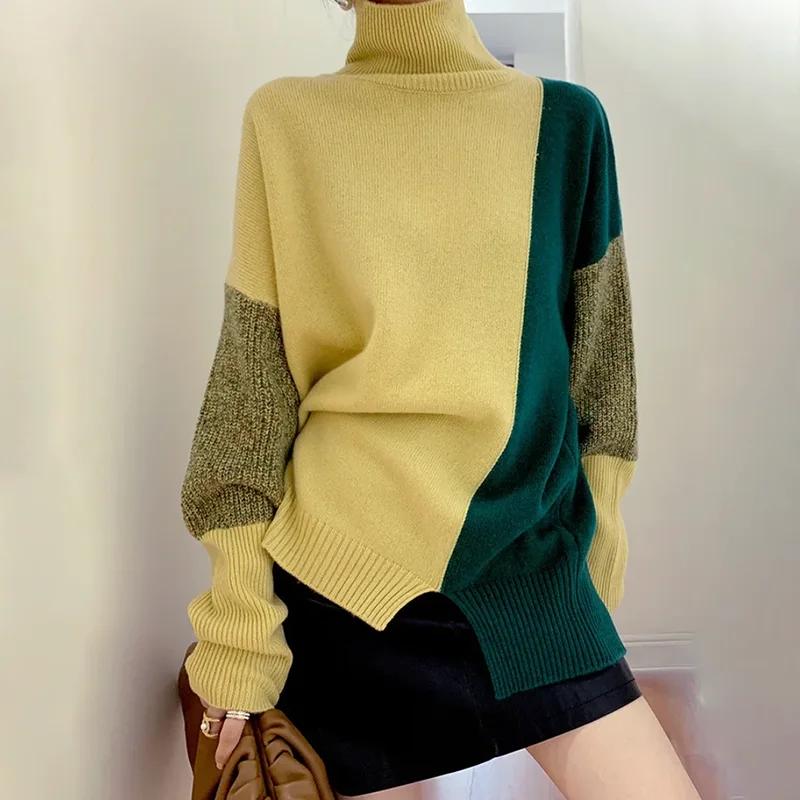 Svetr pro ženy Zimní Bavlněný Zesílený Pulovr Teplý Pletený Pružný Dlouhý Rukáv Nadměrný Svetr Svetrové Topy