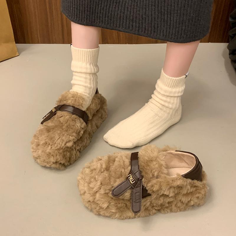 

Internet celebrity popular Mao Mao shoes women wear 2025 autumn and winter new thick-soled versatile one-pedal bean velvet cotton shoes 40 абрикосовый