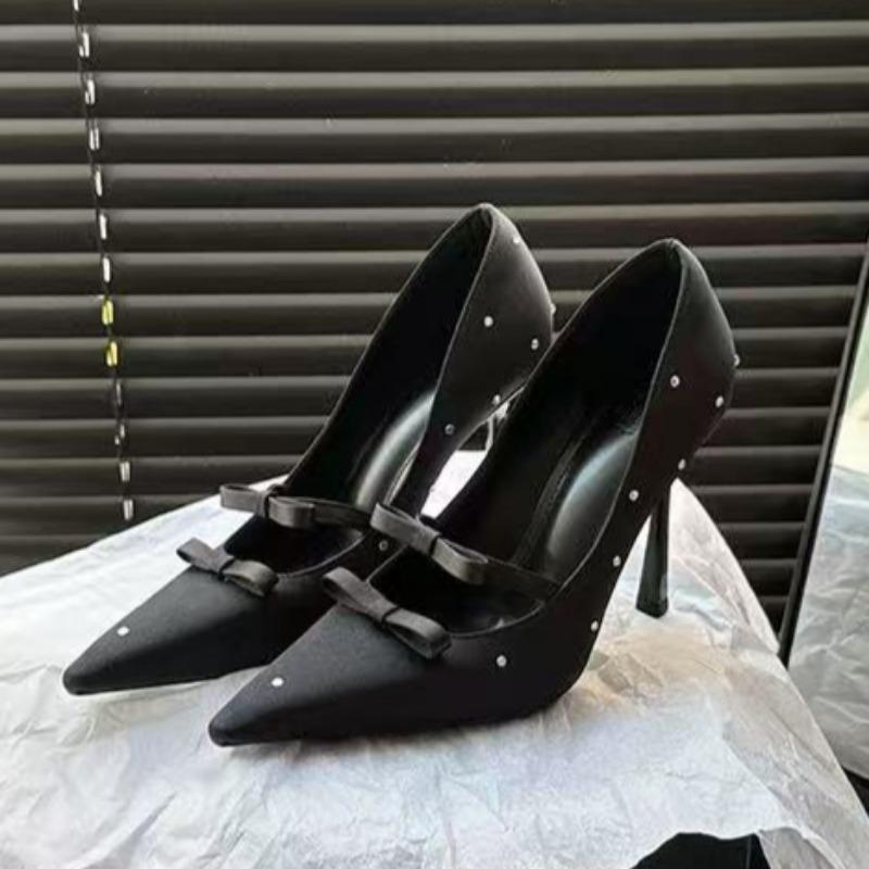 Fashion Women's Slim Heel Shoes Spring New Pointed Head Shallow Mouth Crystal Butterfly Knot Anti-slip Wear-resistant High Heels
