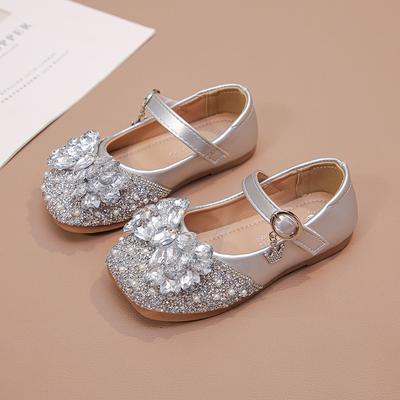 Girls Silver Single Shoes 2025 Spring and Autumn New Children's Rhinestone Korean Version Princess Shoes Little Girl Crystal Shoes Small Leather Shoes