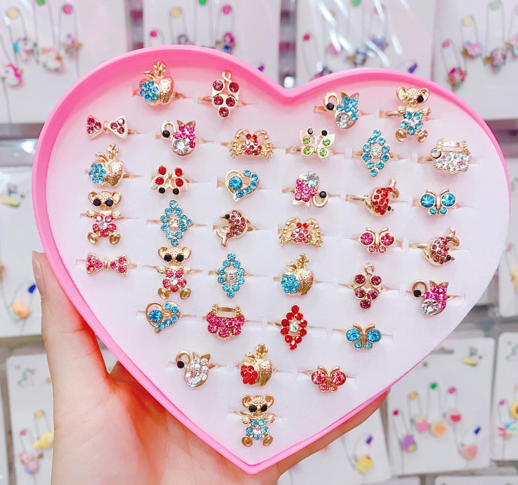 36buc inel pentru copii Cute Princess Baby bibelouri Jucărie Fetiță Cartoon Crystal Inel (cu cutie)