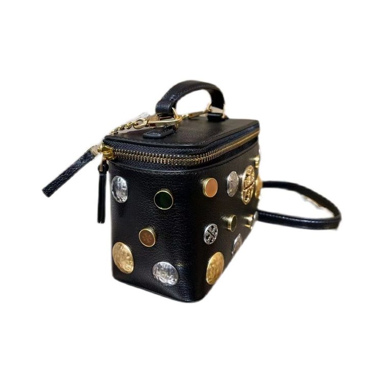 Tory Burch Willa Limited Edition Volcanic Pumice Chain Shoulder Strap Leather Box Bag Cosmetic Bag Handbag Women handbags Black Black-Gold 86040-001