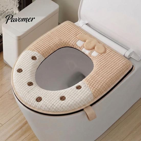 Non-slip Bathroom Decor Soft Plush Toilet Seat Cover, Thick Washable Pad with Zipper And Reusable Mat Handle, Warm Skin-Friendly Cushion for O-Shaped