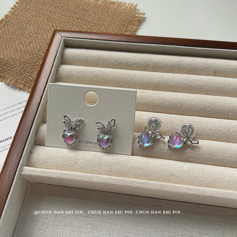 Sweet wind love ear clips temperament butterfly zircon earrings women's niche design earless high-end earrings mosquito coil disc
