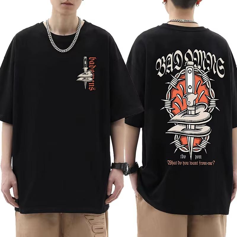 Summer T-shirt: Bad Omen Band Tour American Music Death Peace Soul Bone Graphic Short-sleeved casual style rock T-shirt Gothic