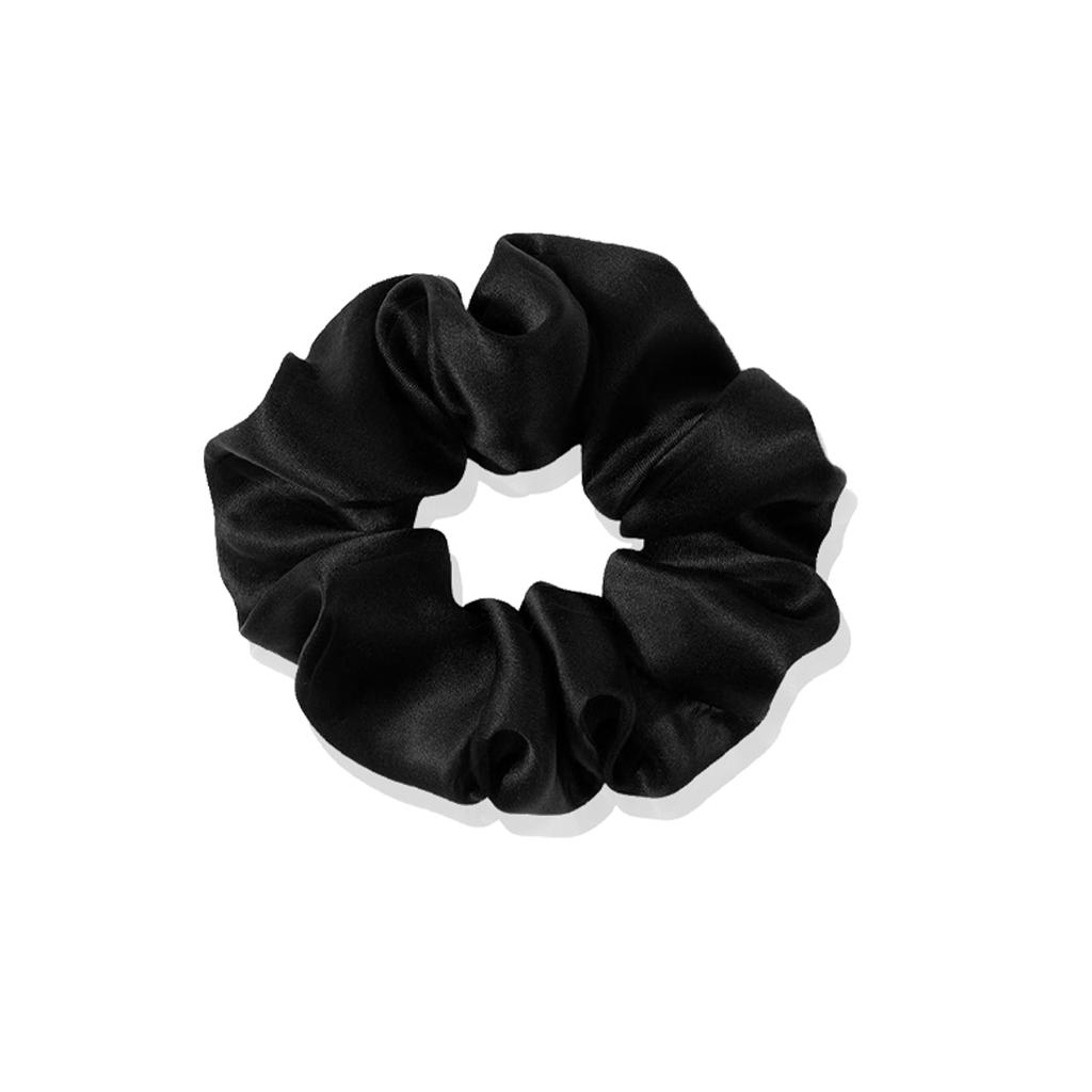 Pure Black Satin Large Intestine Headband with Rubber Band Headband and Spring Hair accessory,Special for Real Hair Wigs