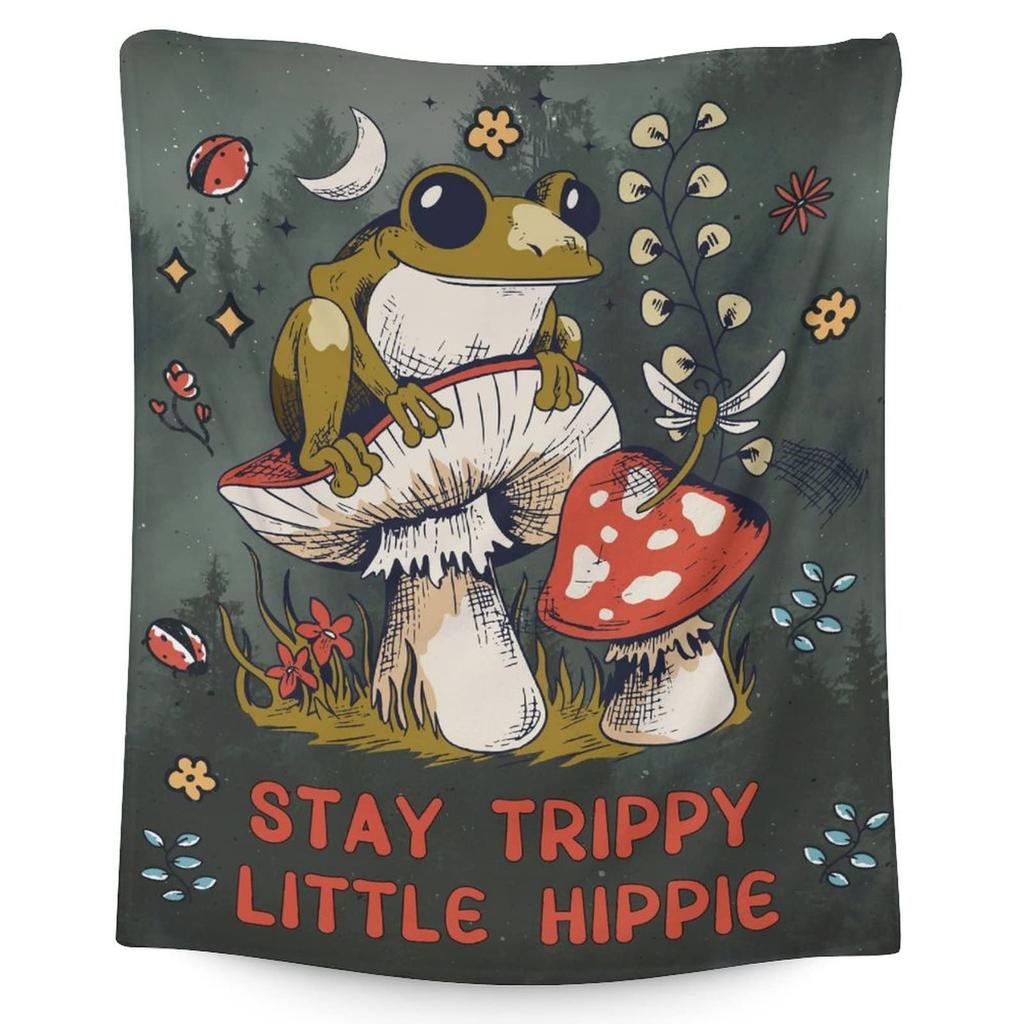 Cartoon Frog Mushroom Blanket Lovey Green Animal Flannel Throw Blankets for All Season Botanical Plush Soft Bed Sofa Blanket