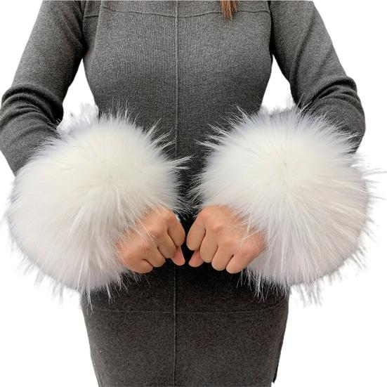 

1 Pair Women Cuffs Solid Color Faux Fur Autumn Winter Windproof Fluffy Wristbands for Daily Wear белый