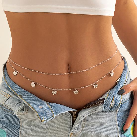 2Pcs Waist Chains Double Layer Butterflies Women Bohemian Tassels Body Chains for Party