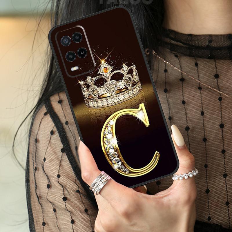 Letter Monogram Gold Marble Case For Oppo A16 A76 A96 A17 A18 A60 A80 A40 A38 A58 A78 A98 A94 A74 A54 A15 A57 A77 A5 Pro