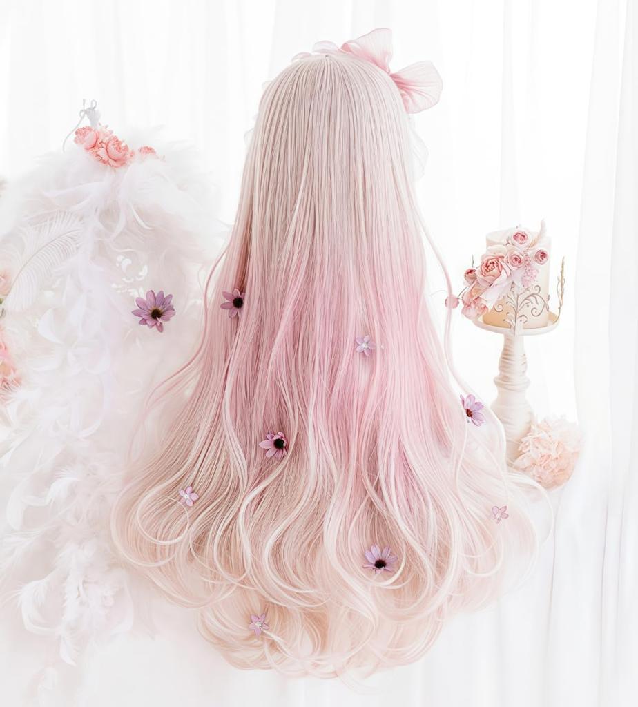 RyuuCos Lolita Wig, Long Hair, Curly, Pink, Gradient, Cosplay, Heat Resistant, Costume, Gift, Event, Halloween, Christmas, School Festival, Cultural
