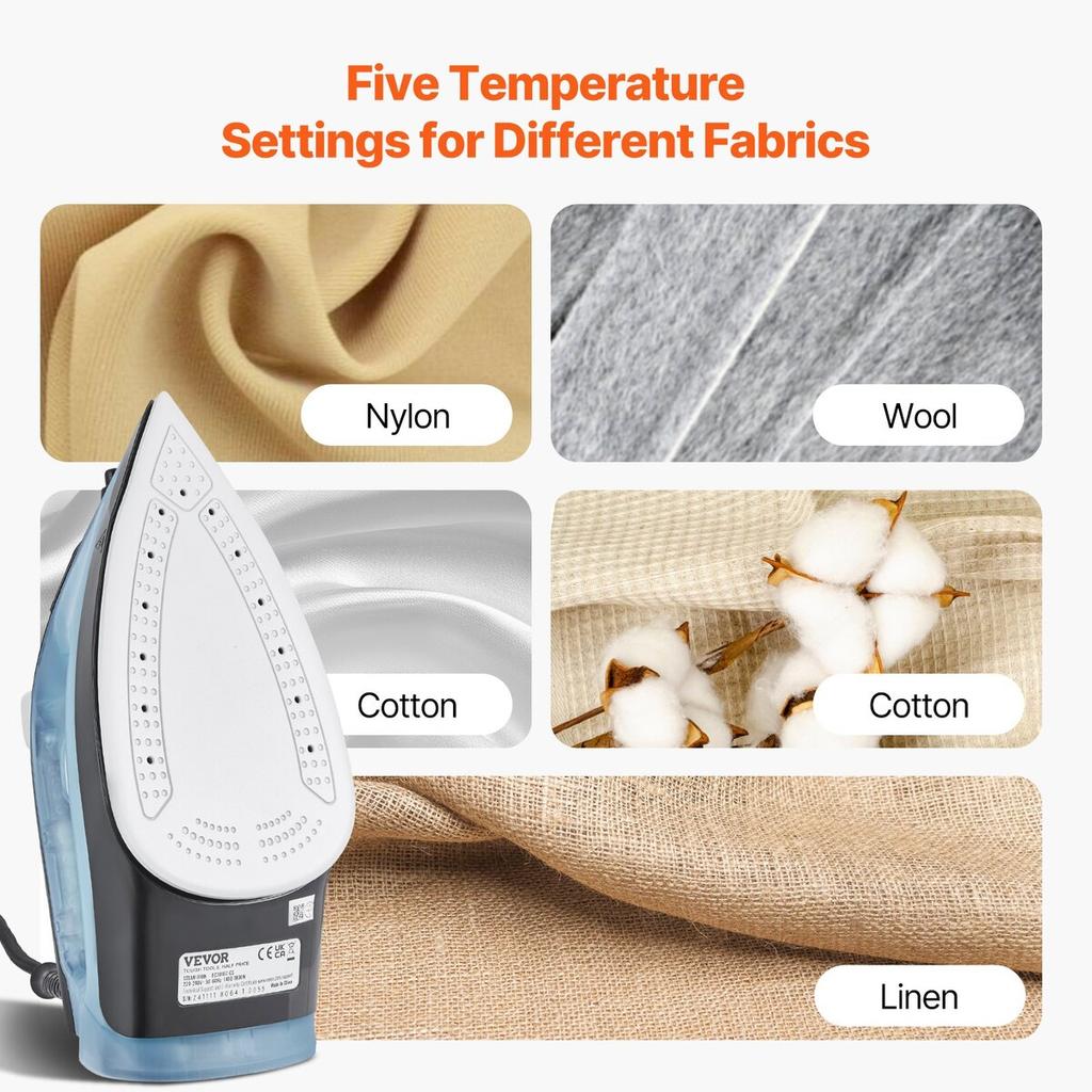 Steam Iron 1600W Iron for Clothes Auto Shut-Off Self-Cleaning for Ironing