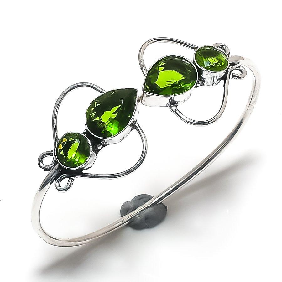 Peridot Gemstone Handmade 925 Sterling Silver Cuff Bangle Adjustable U4O11