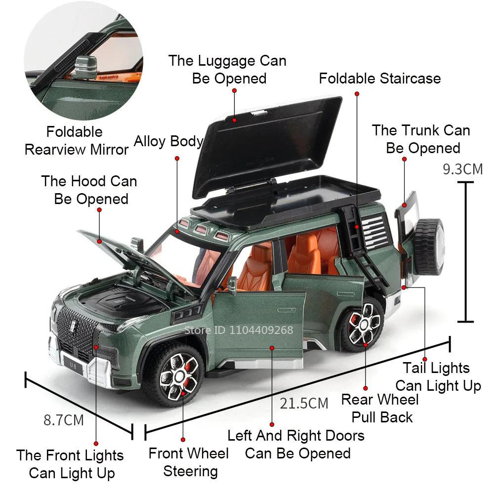 1:24 Scale Sabertooth BYD U8 Car Model Toy Alloy Diecast Sound Light Shock Absorption Off-road Vehicles Models Kids Gifts