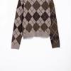 Retro Argyle Knit Cardigan - Women's Casual Long-Sleeve Sweater