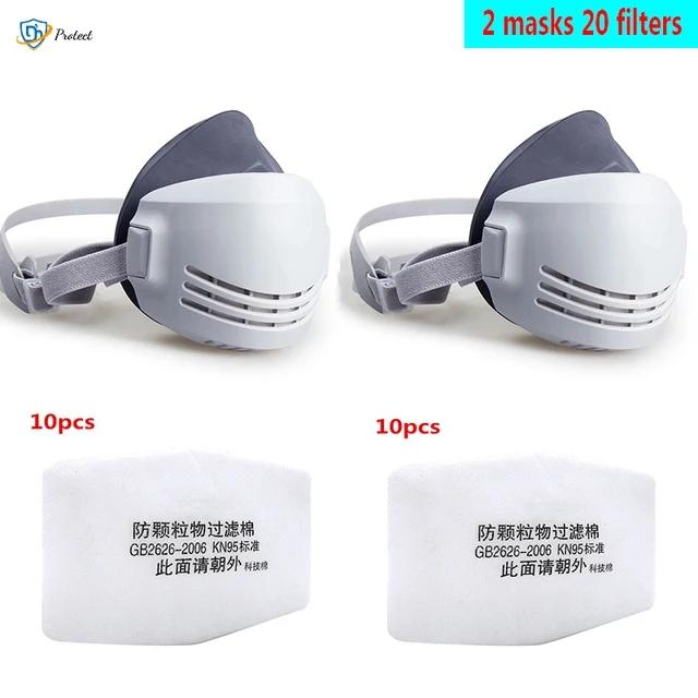 Auswechselbare Industriestaubmasken mit 20 Filtern, lackierte Antifouling-Masken, Gummi-Staubmasken für die Sicherheit auf Baustellen
