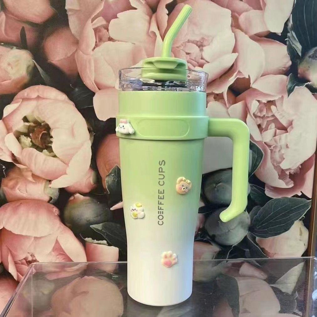 Coffee Mug 1250ML Tumblers with Handle Insulated Mugs with Lids and Straws Vacuum Insulated Car Cup Coffee Travel Tumbler Cups