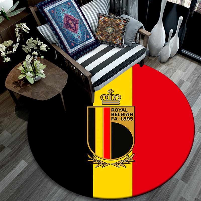 Belgium National Football Team Round Area Rug,Carpet Rug for Living Room Bedroom Sofa Playroom Decor,Non-slip Floor Mat