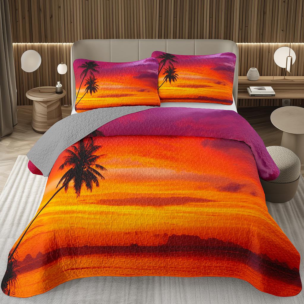 Natural Scenery Bedspread, Sunrise Landscape Coverlet Set,Twin Full Queen King Quilted Bedding Set for Girls Teens Women Bedroom