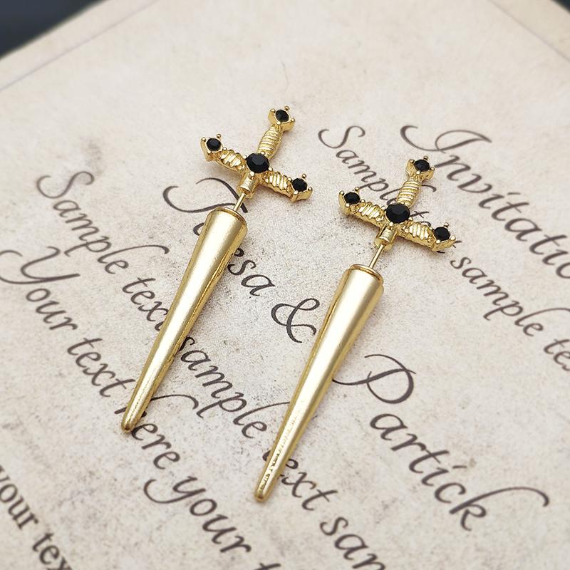 Vintage Dark Gothic Kinitial Sword Earrings For Women Men Blade Piercing Earring Ear Jacket Punk Goth Halloween Jewelry Gift