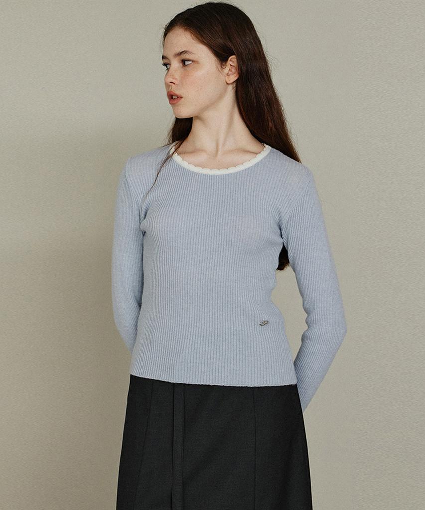 ITOV SEOUL Lambswool Scallop Slim Knit Sb