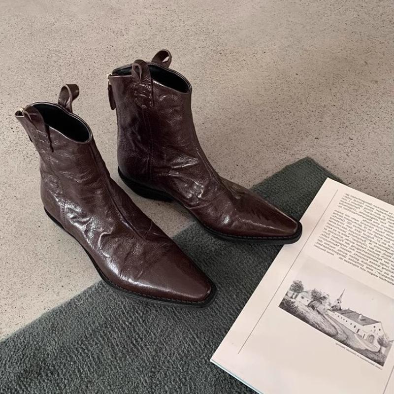 

Женские ковбойские ботильоны с острым носком и ретро массивным каблуком, модные осенне-зимние рабочие туфли с оборками, удобные западные ботильоны для женщин 40