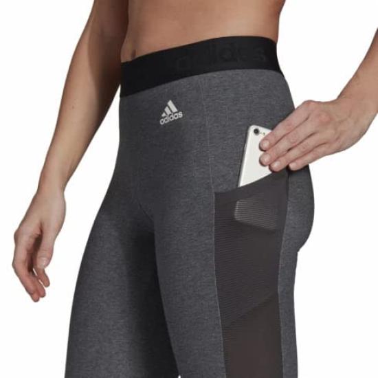 adidas AEROREADY Long Size Dark Gray 28744 Women's 7/8 Tights, Small, Heather/White (GL4009)