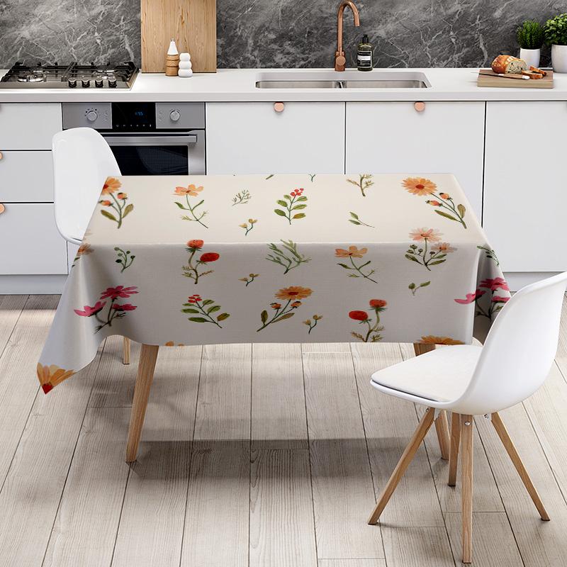 Floral Printed TableclothHome Decor Flower Print Rectangular Plastic Cover for Dining Room Decoration White, Pink, Yellow, Red 1