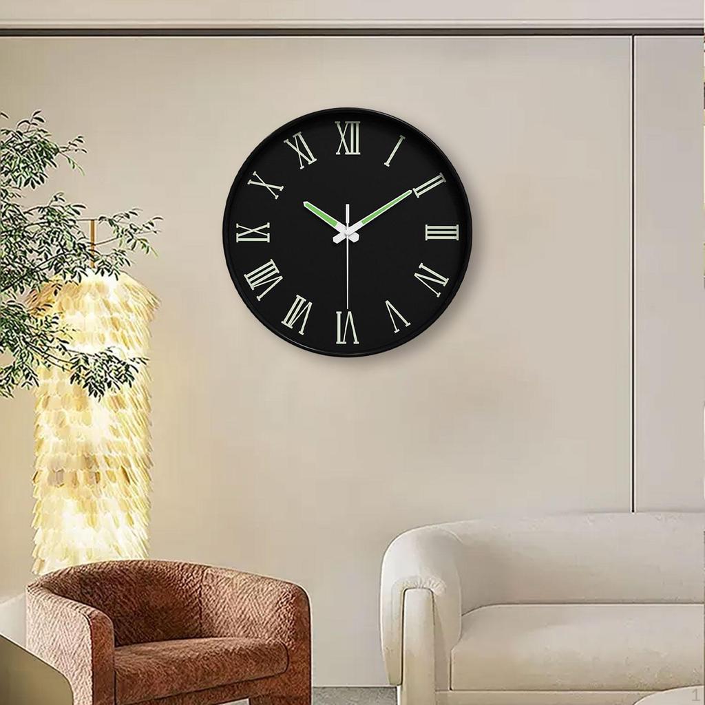 Contemporary Round Hanging Clock with Night Light Display Material And Lightweight for Bedroom