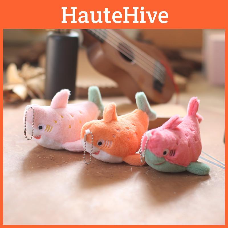 Cute Watermelon Peach Yellow Plush Shark Keychain Soft Stuffed Animal Toy