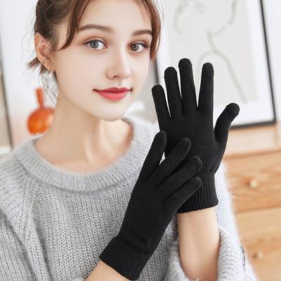 Winter Knitted Gloves Female Thickened Warm Gloves Breathable Cycling Gloves with Windproof Elastic Cuffs for Running Errands Driving