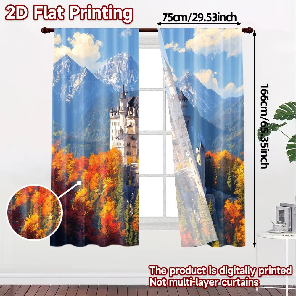 2pcs, 2D FLAT PRINTING Curtains (Without Rod) AutumnCastle Popular Light Filtering Curtains Machine Washable Fabric Curtains Art