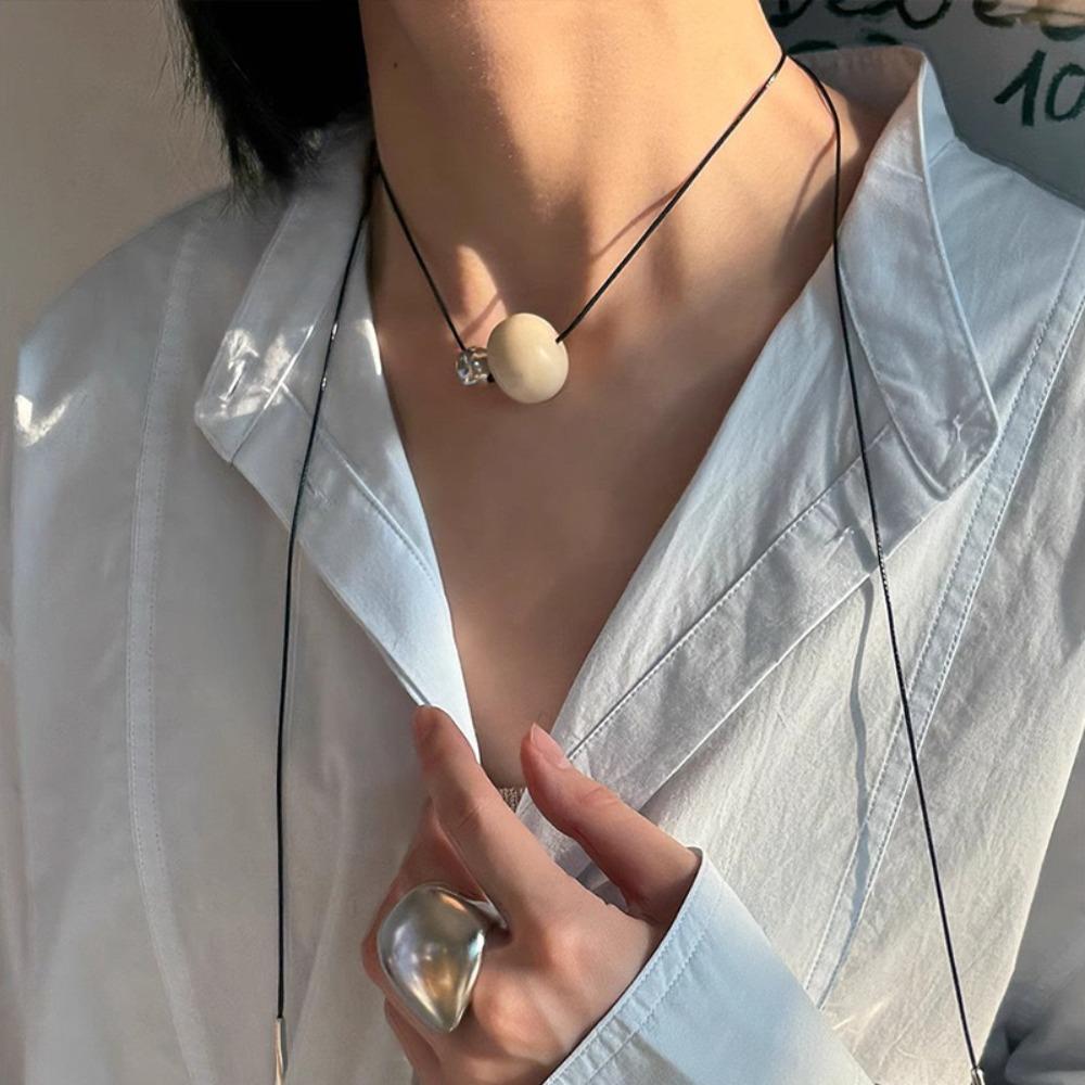 Aesthetic Cord Necklace Korean Style Trend Choker Retro Bead Pendant Necklace  Fine Accessories
