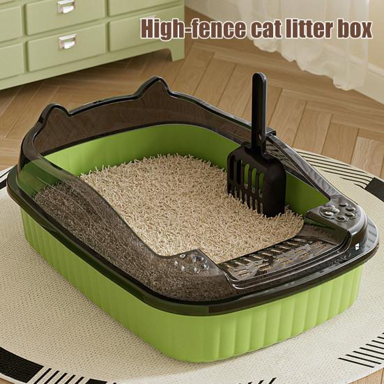 Open Top Cat Litter Box with High Side Anti-Splashing Kitten Litter Pan Semi-Enclosed Cat Toilet with Litter Sifting Scoop