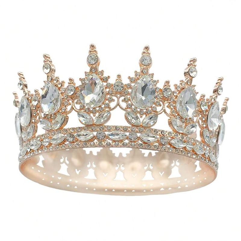 Luxury Color Baroque Queen Crown Colorful Sparkly Rhinestone Wedding Crown Bride Princess Full Round Tiaras Headband Headpieces