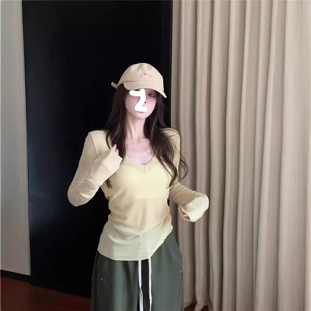 Soft waxy collar temperament slim-fitting long-sleeved knitted bottoming shirt women's spring bright yellow pure desire top