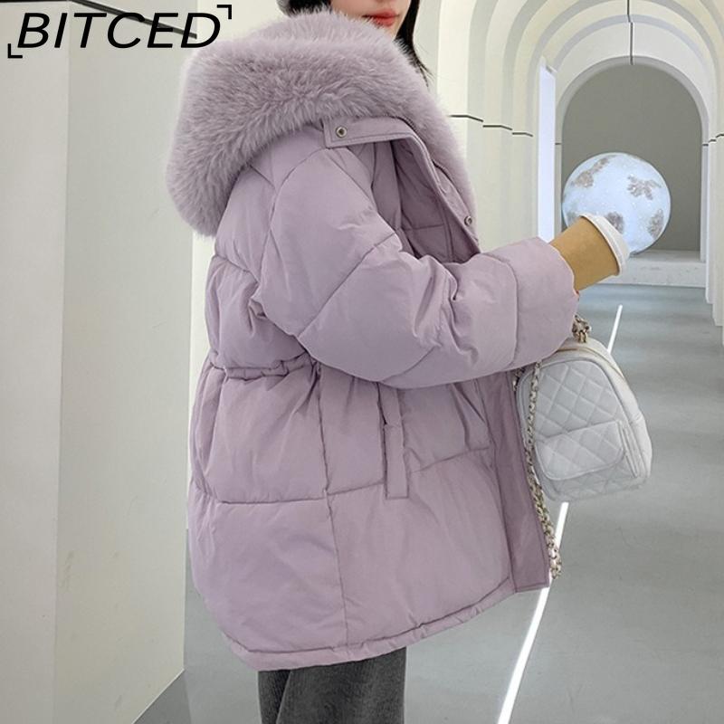 BITCED Detachable Oversized Fur Collar Down Jacket for Women Winter Thickened Waist-Defining Fur-Trimmed Parka