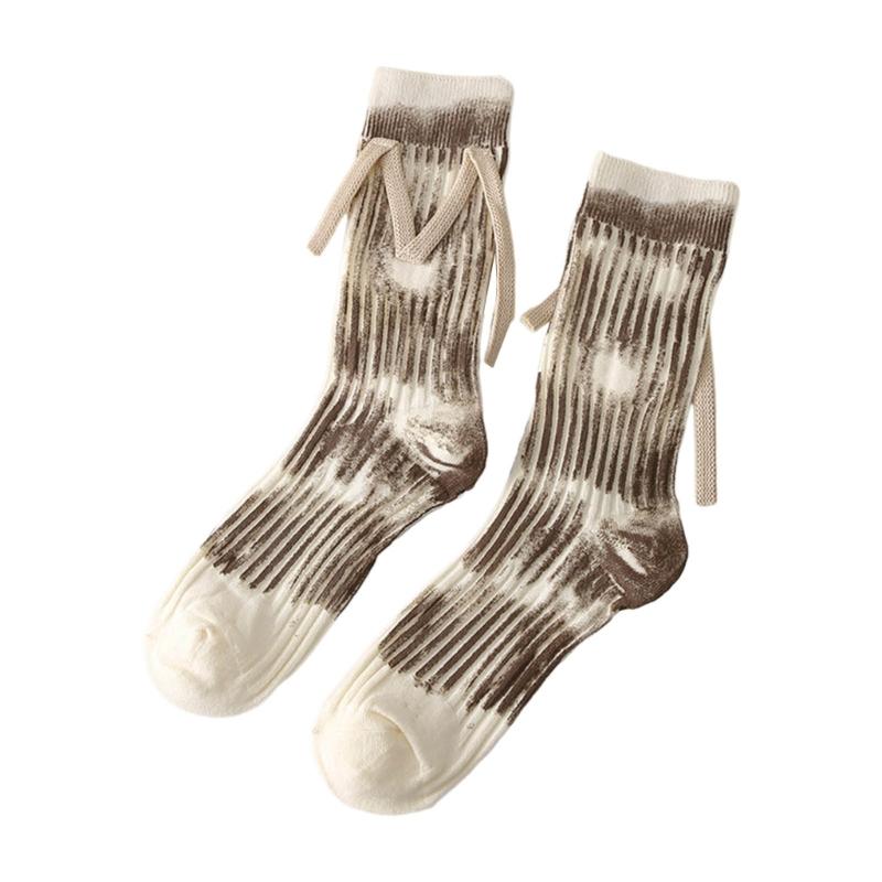 Japanese Women Y2K Graffiti Tie Dye Cotton Crew Socks Harajuku M Letter Ribbed Knit Skateboard Middle Tube Calf Socks