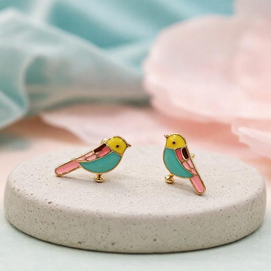 1 Pair Stud Earrings for Women, Bird Outline Enamel Stud Earrings, Polished Edges Glaze Finish Alloy Ear Pins for Daily Wear