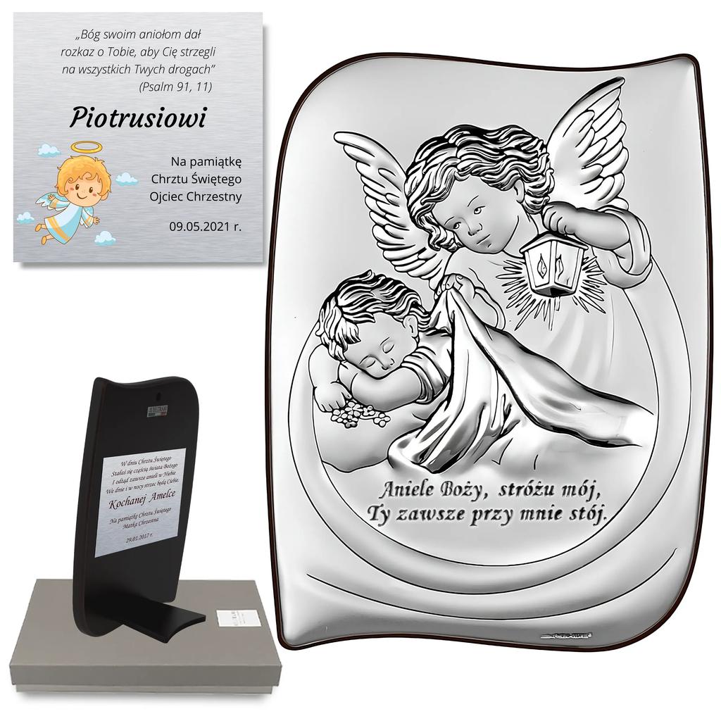 Baptism Souvenir Silver Baptism Picture with Guardian Angel 6473S 9.5 x 13
