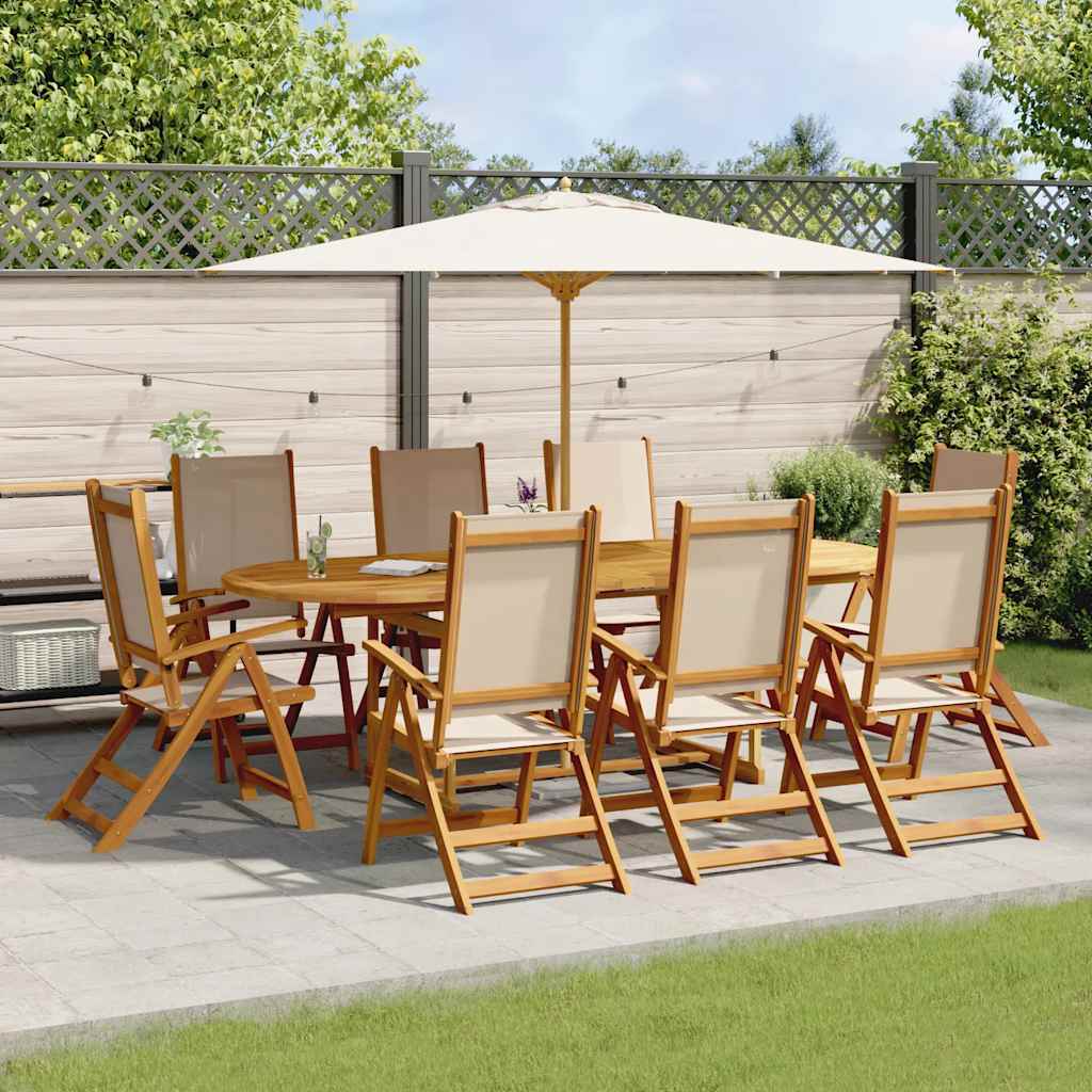 Vidaxl 9-Cz. Garden Furniture Set, Solid Acacia Wood and Textilene