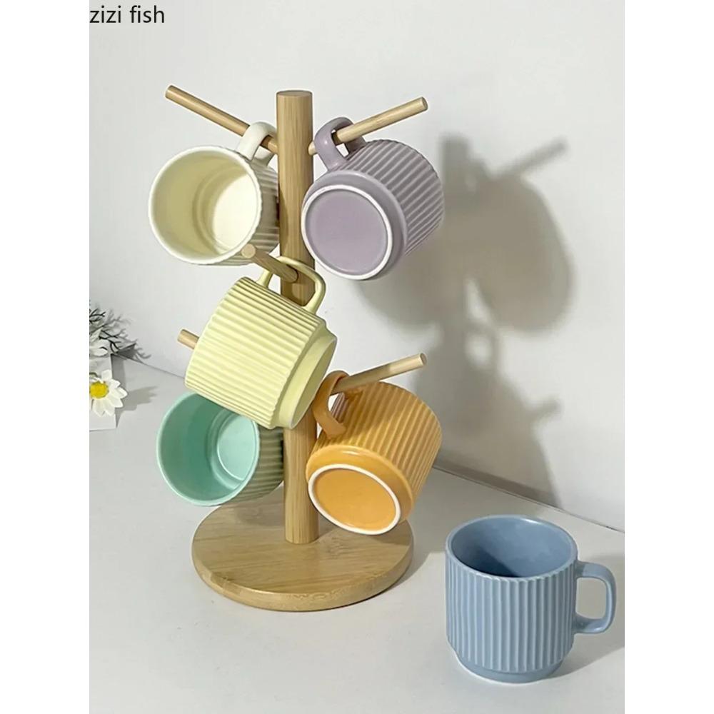 Einfachheit Gestreifte Keramiktasse Einfarbig Saftbecher Büro Milchkaffee Tasse Becher Getränkebecher Familienfrühstückstassen Teetassen