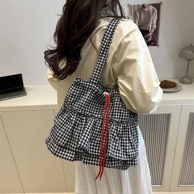 Tote Bag Women's Bag Spring and Summer New Lazy Literary Plaid Handbag Large Capacity Fashion Shoulder Armpit Bag