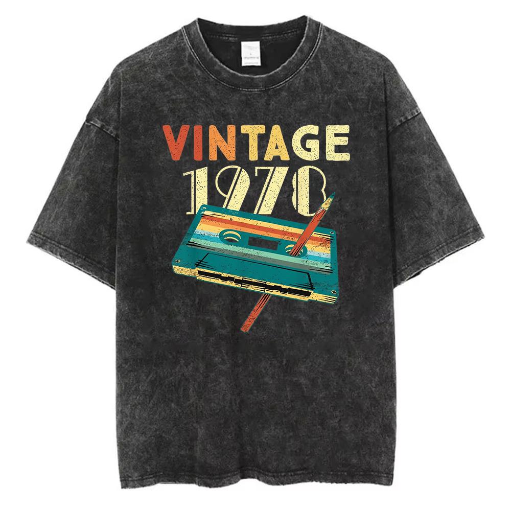Limited Edition Cotton TShirt Washed Cotton Graphic Men Vintage Acid Wash Retro Streetwear Trendy Loose Short Sleeve