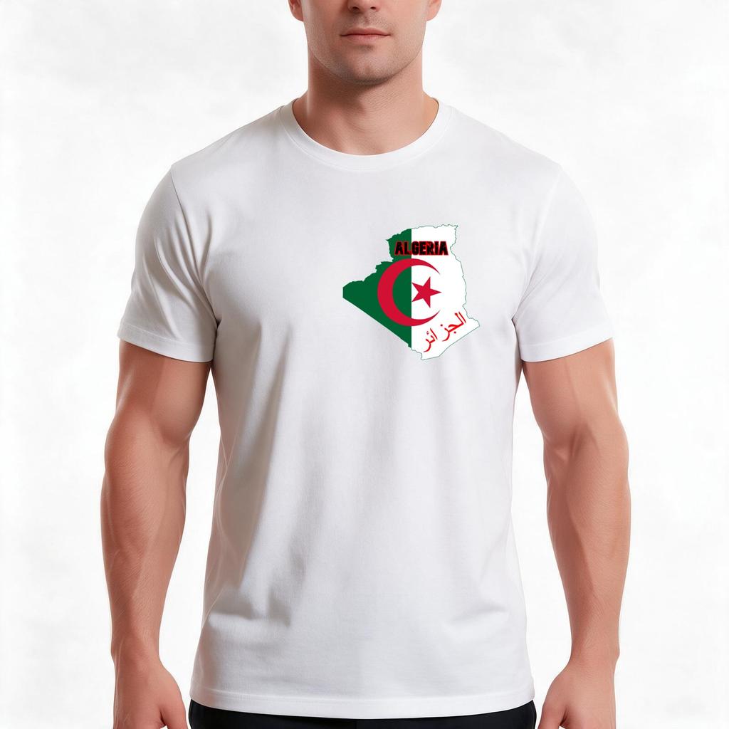 Algeria Flag And Map Tshirt Summer Casual Cotton Tee Oversized Streetwear Tops Vintage Graphic Print 100 Cotton