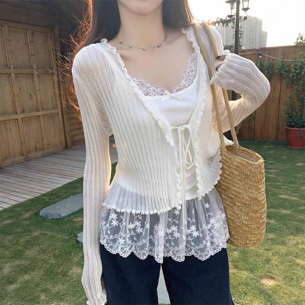 Pure desire suspender vest women's summer bow white lace lace inner temperament niche spice girl outer top