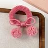 Erdbeerrosa Kugel Haargummis Kirschblüten Schleife Scrunchies für Mädchen Kawaii Pferdeschwanzhalter Flauschige Pompons Haaraccessoire