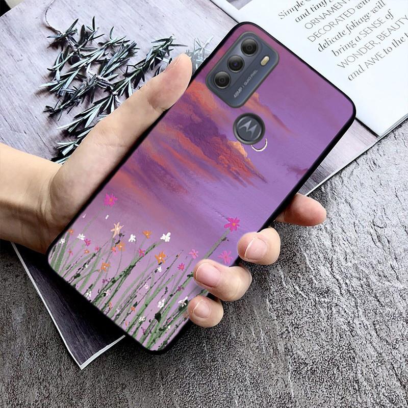 Hand Painted Flower Phone Case for Motorola Moto E32 E20 E40 G22 G52 G20 G30 G100 G60 G50 G10 GPure GStylus G9 One Action Macro