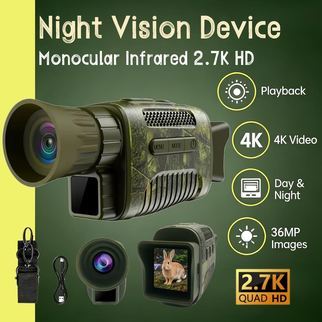 Night Vision Monocular Infrared Monocular with 2.7K Video 48MP Photos Digital Scope for Hunting Wildlife Observation Surveillance Night Vision Scope